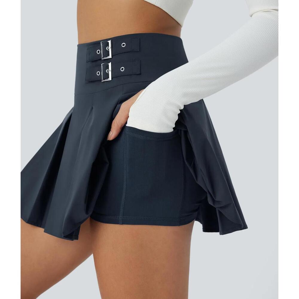 NWT Halara High Waisted Buckle 2-in-1 Side Pocket Mini Dance Skirt Size Large - Picture 2 of 8